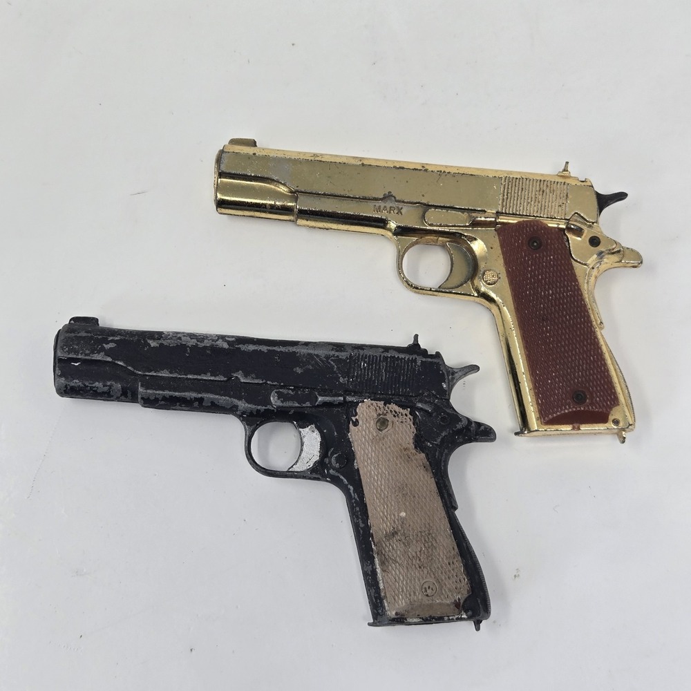 Vintage Marx Miniature Golden Army Colt 45 Toy Cap Guns Set of 2